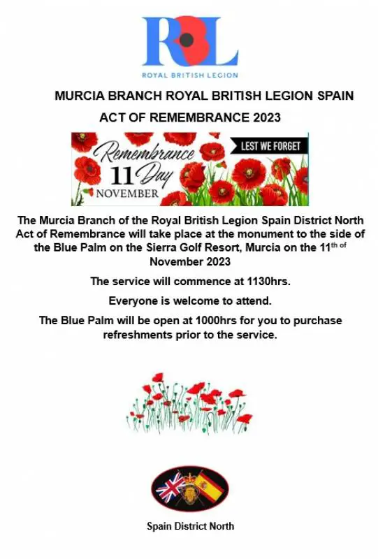 November 11 Royal British Legion Act of Remembrance 2023 New Sierra Golf Resort