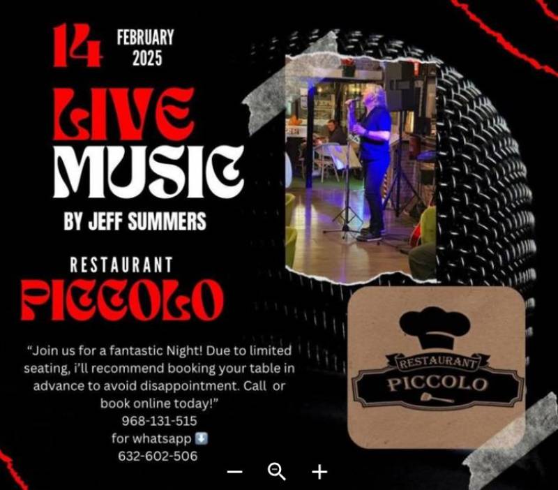 February 14 Special Valentine's menu and live music at Restaurant Piccolo, Camposol