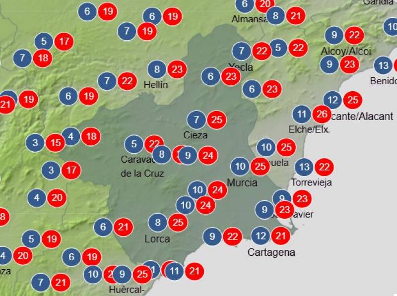 Rain and cooler temperatures: Murcia weekend weather forecast February 20-23