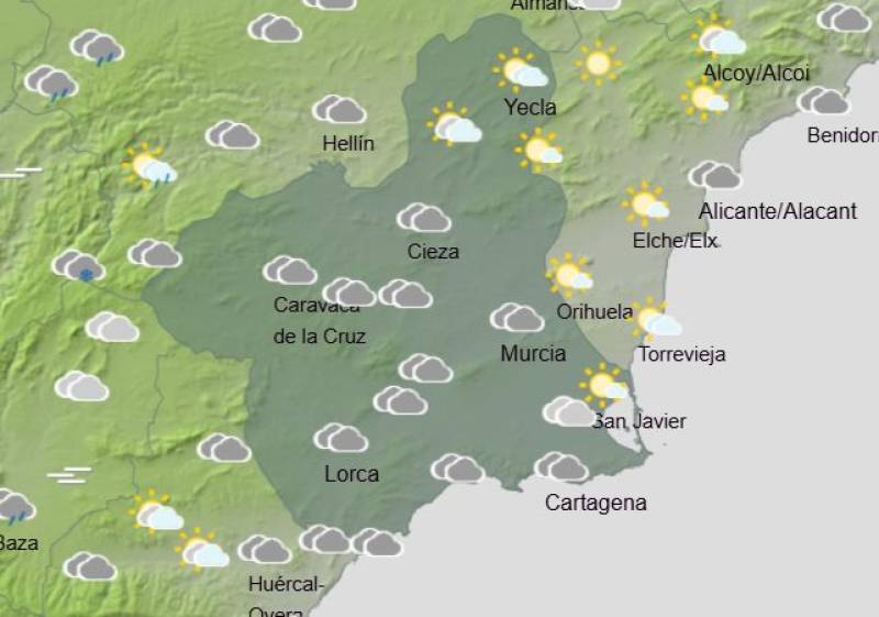 Rain and storms on Christmas Day: Murcia weekly weather forecast December 22-28