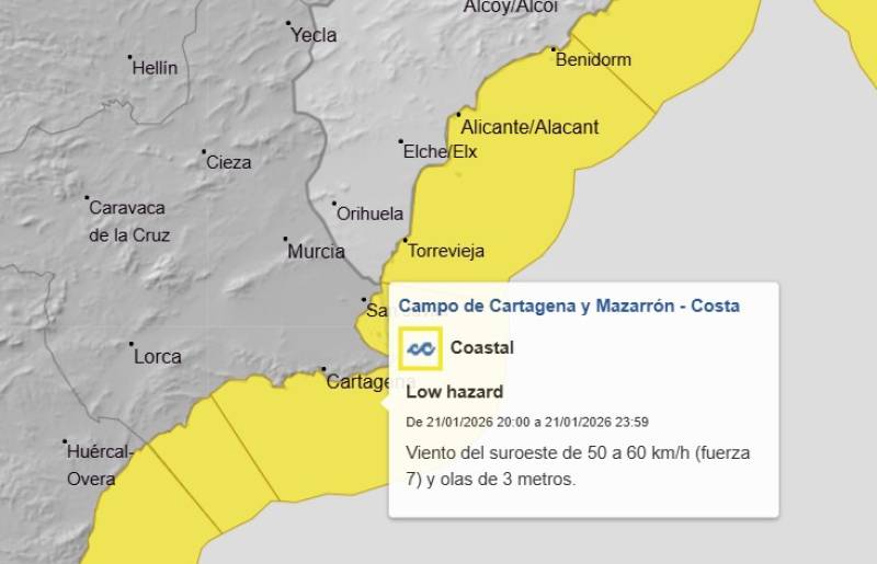 Weather warnings extended in Murcia as strong winds expected over the next few days