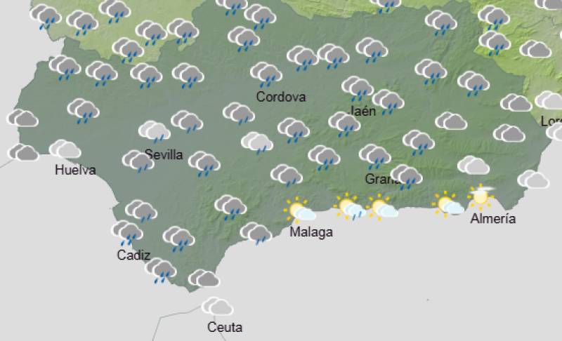 Andalucía weekly weather forecast February 9-12: Showery spells and blustery winds