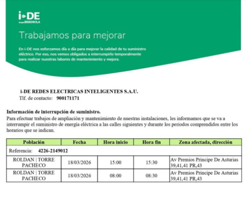 Terrazas de la Torre residents face brief power cuts on Wednesday March 18