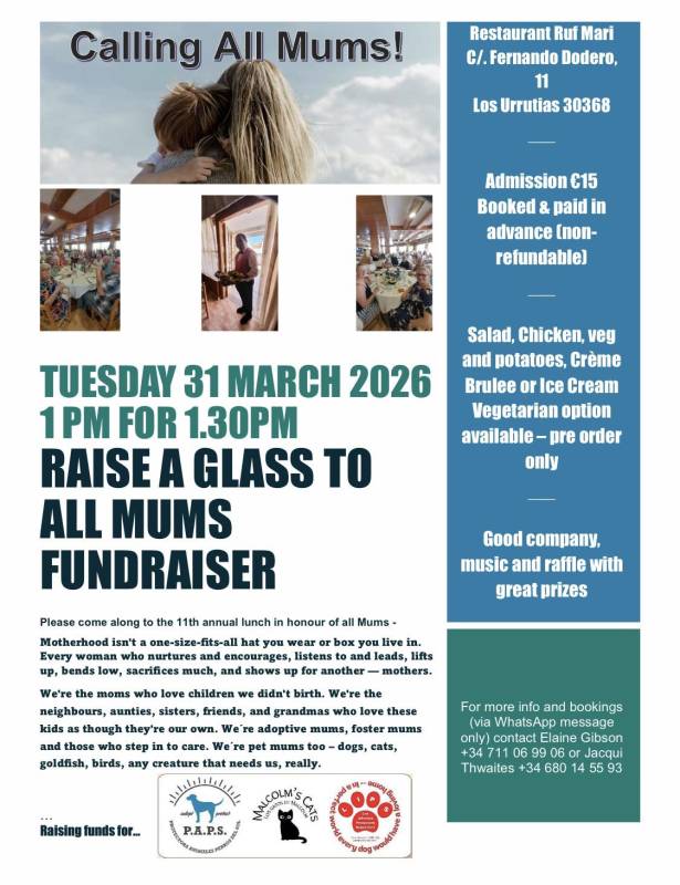 March 31 PAPS fundraiser lunch in Los Urrutias for mums